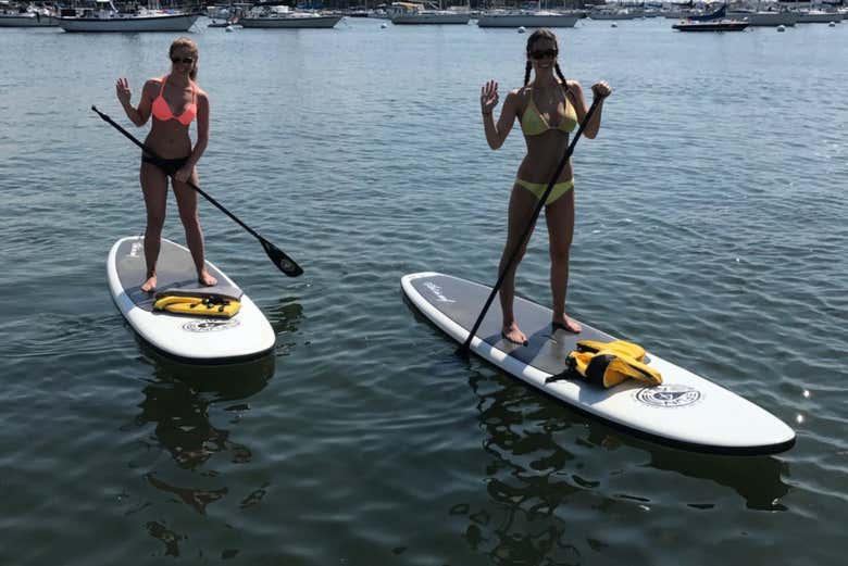 Practicando paddle surf en Miami